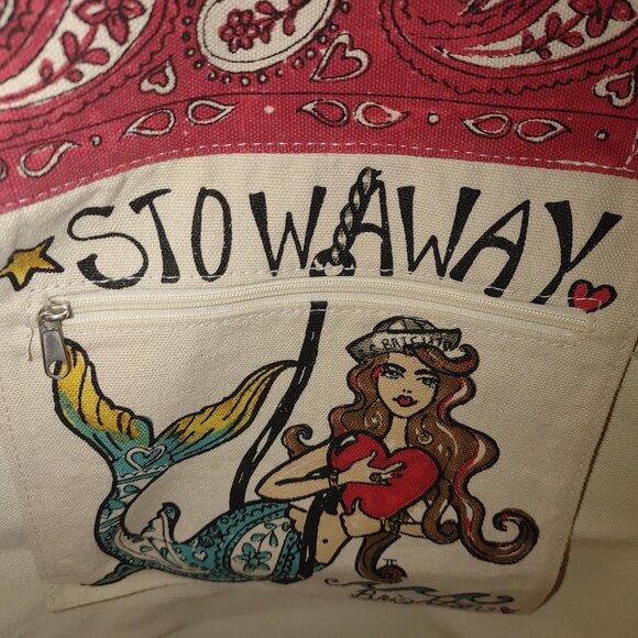 Brighton Seas The Day Stowaway Large Nautical Canvas Tote Bag Anchor Mermaid - Picture 5 of 14